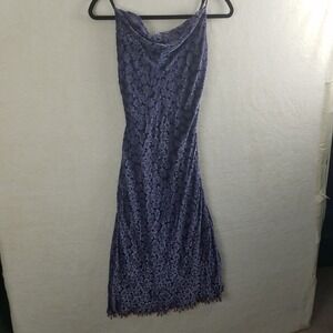 Betsey Johnson Floral Burnout‎ Slip Dress Midi Beaded Trim Purple M vintage